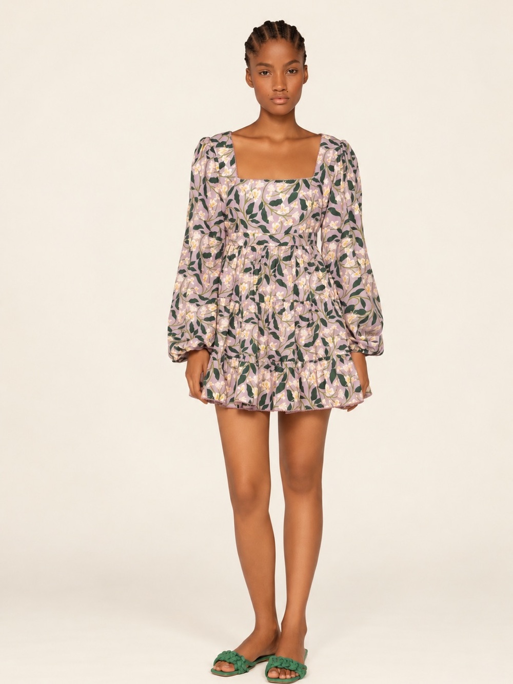Agua by Agua Bendita Avena Lilac Floral Puff Sleeve Mini Dress XS